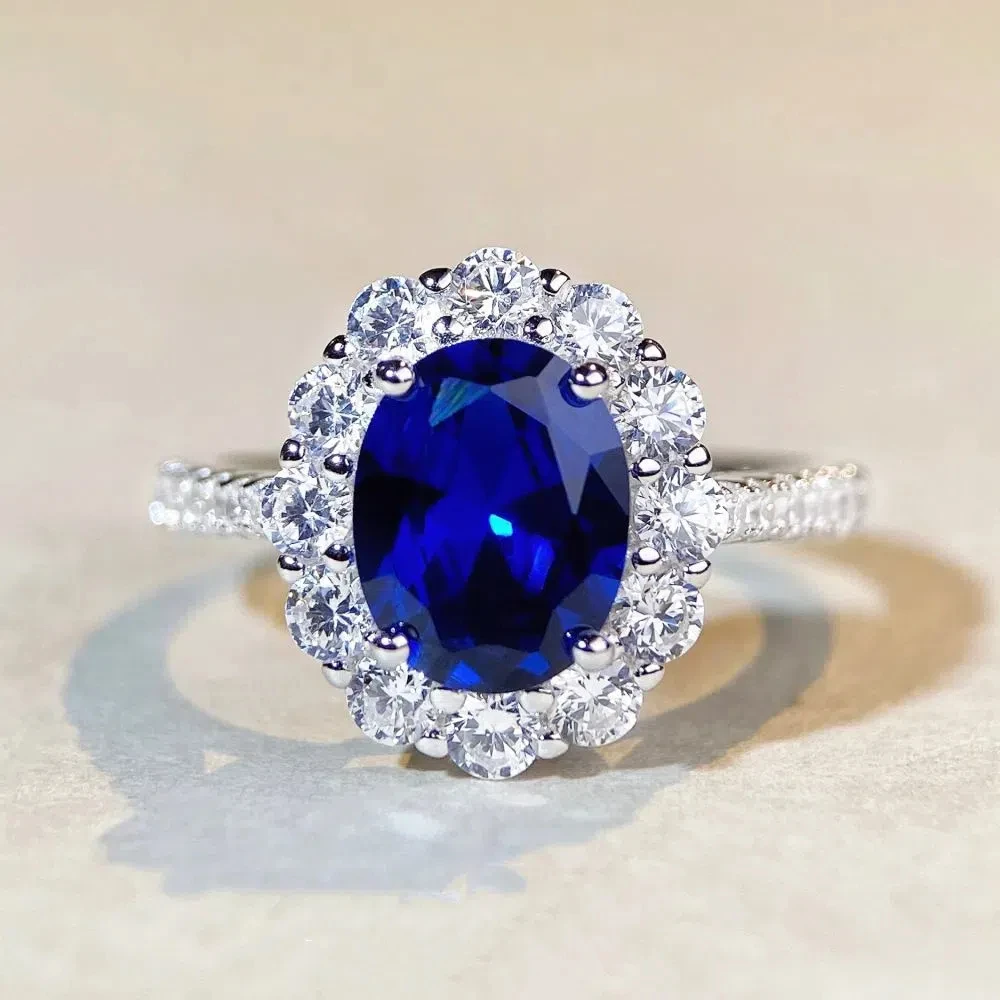 

Luxury 7*9mm 925 Sterling Silver Lab Grown Sapphire Diamonds Anniversary Vintage Ring For Women Fine Jewelry