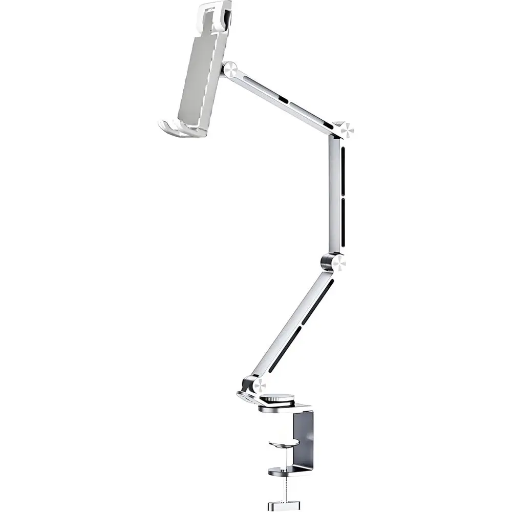 

Многофункциональная поворотная подставка для планшетов, регулируемое крепление-зажим для устройств 4-13 дюймов, настольный кронштейн из серебристого сплава