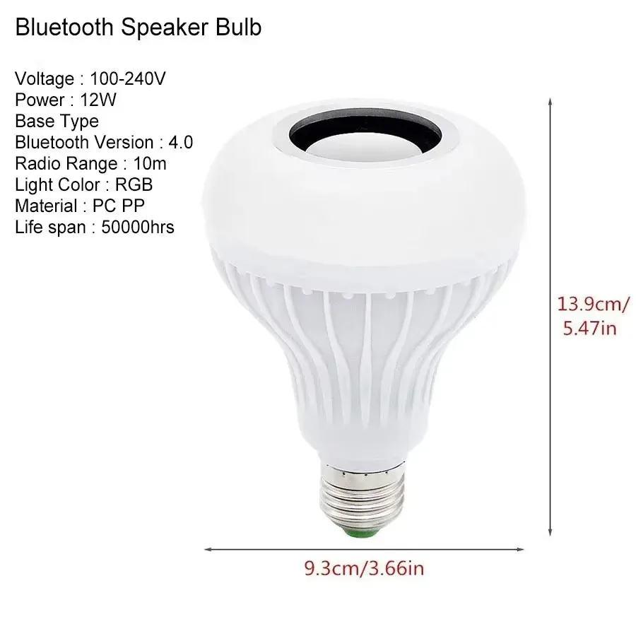 ZAOXI E27 Bluetooth Speaker Music Bulb RGB Lights Bulb 12W 85-265V with Remote Control For Live Room Bedroom Home Decor Lighting