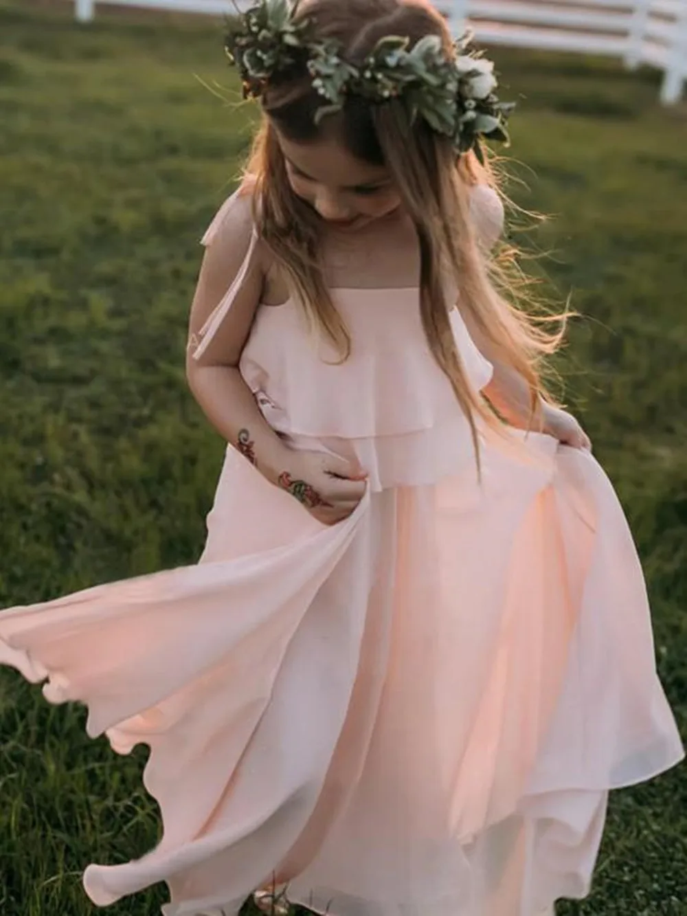 Robes de demoiselle d'honneur pour petites filles, robes de printemps Boho Country Wedding, ligne A simple, longueur au sol, plage d'été pour enfants