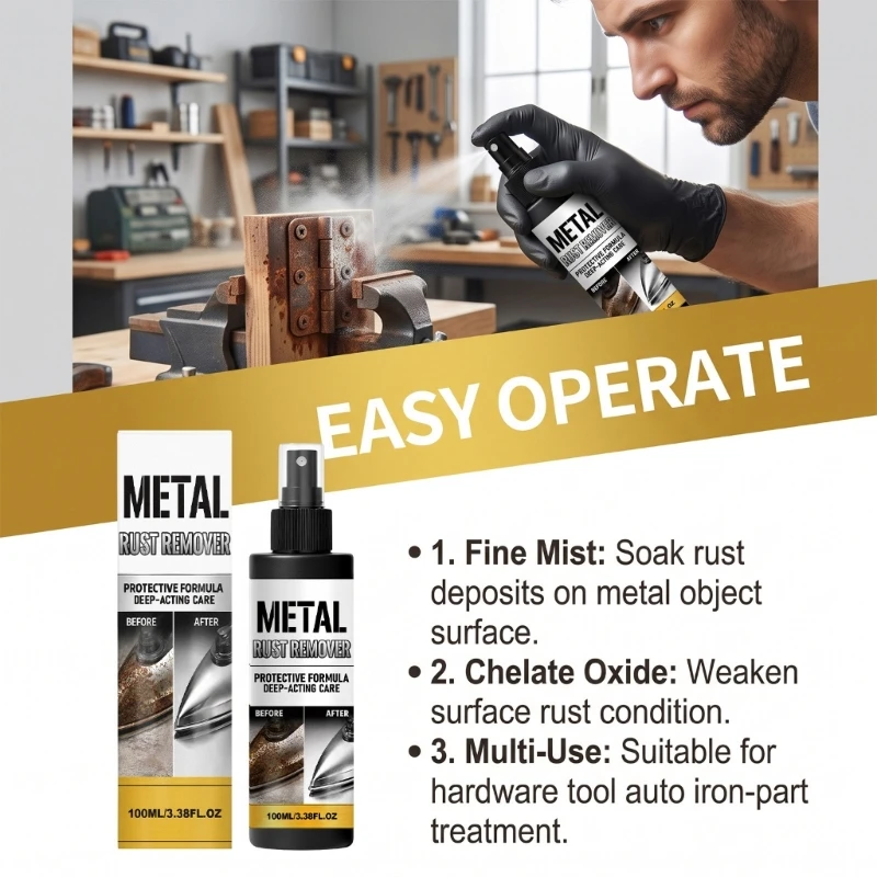 Liquid Metal Rust Remover for Hardware and Machinery Parts, Shake Before Use, Wait a Few Minutes, Then Wash and Wipe the Applied