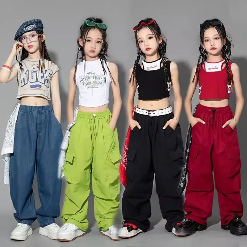 Girls Cargo Pants Children Loose Trousers Teen Kids Fashion Casual Sweatpants Streetwear Pockets Design Pants Trendy Cool 5-14Y