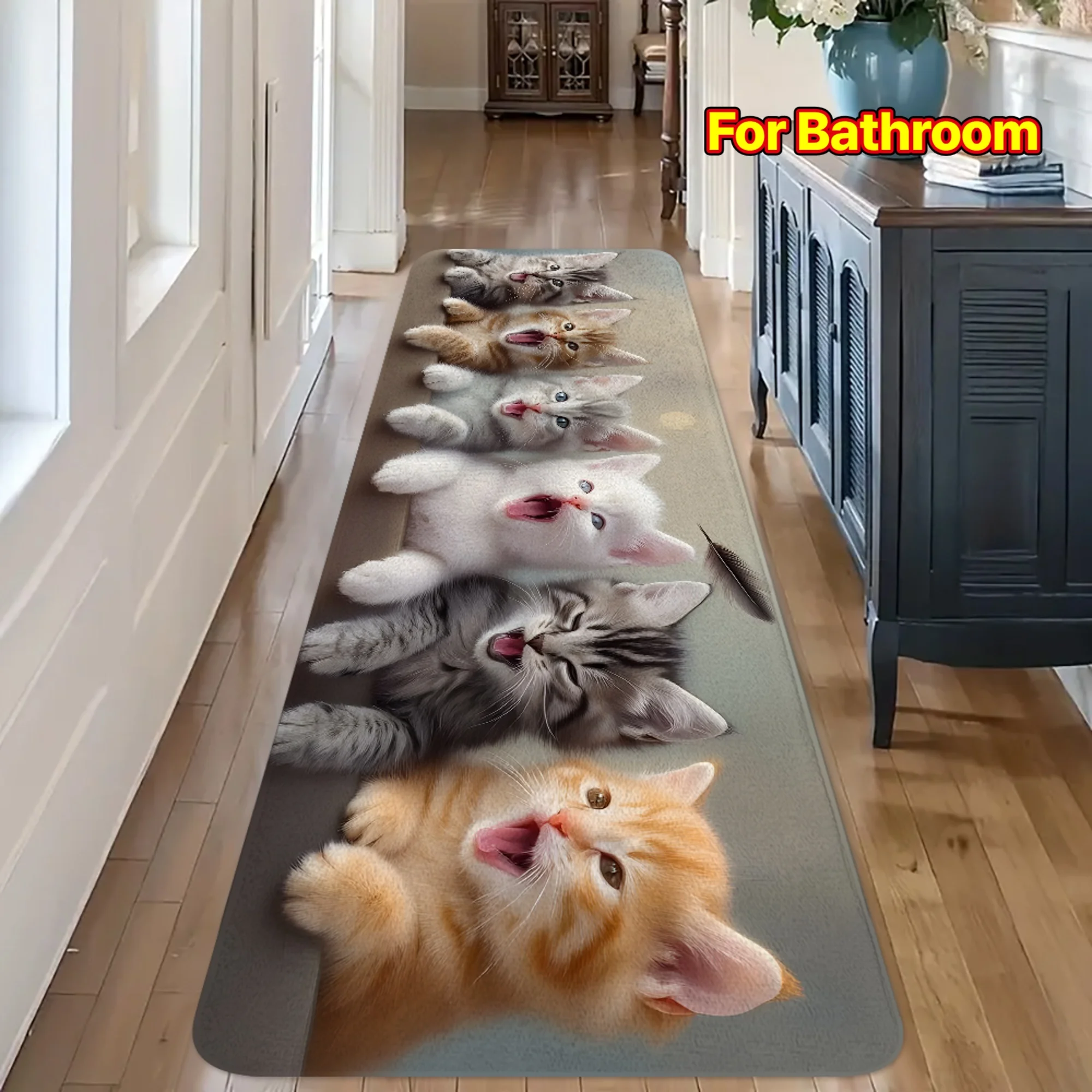

Милый коврик с кошачьим принтом, длинный фланелевый напольный коврик, нескользящий, моющийся, мягкий ковер для прихожей, спальни, кухни, домашнего декора