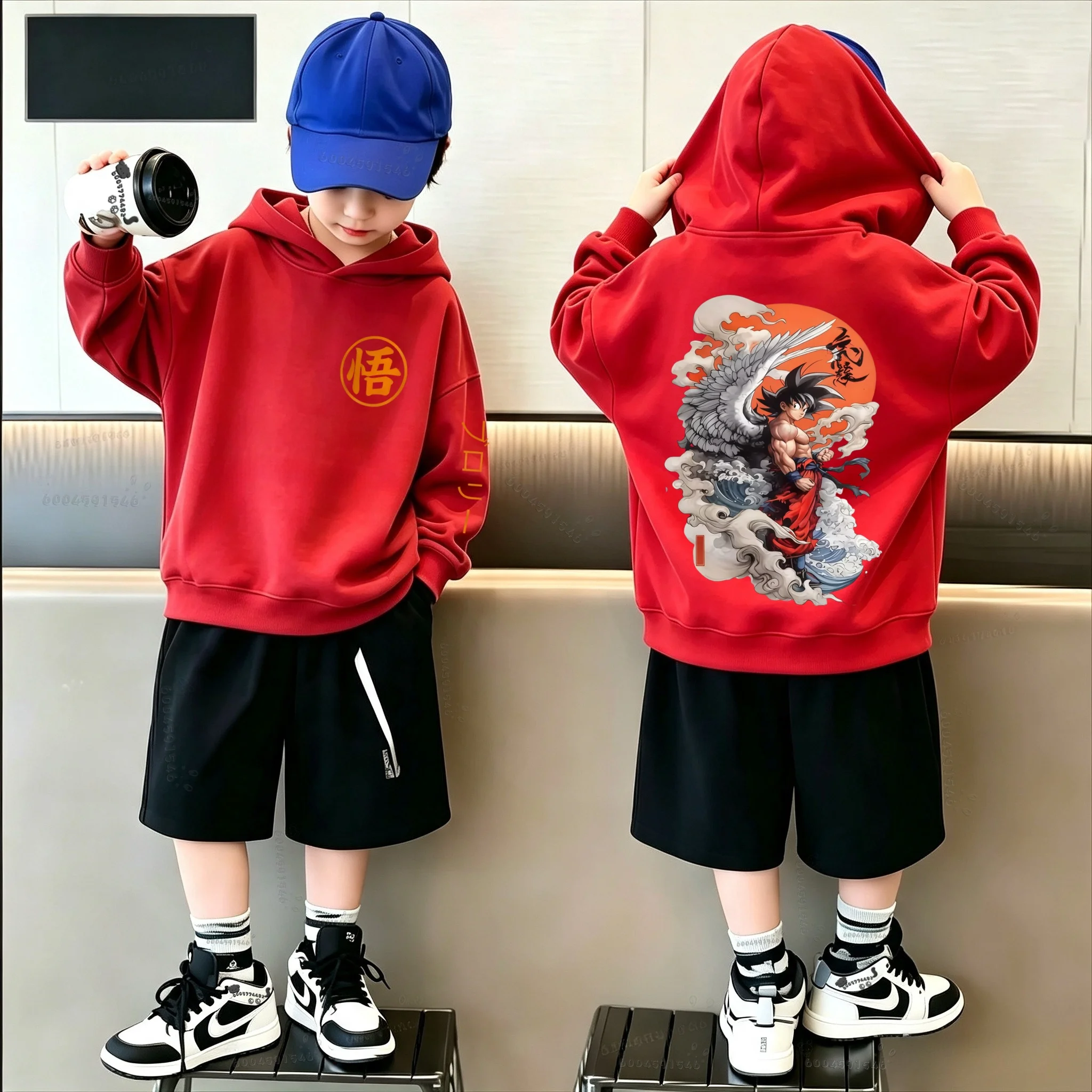Latest cool Super Dragon Ball Z pattern printed children's pullover sports shirt - large size for boys, fashionable hooded shirt