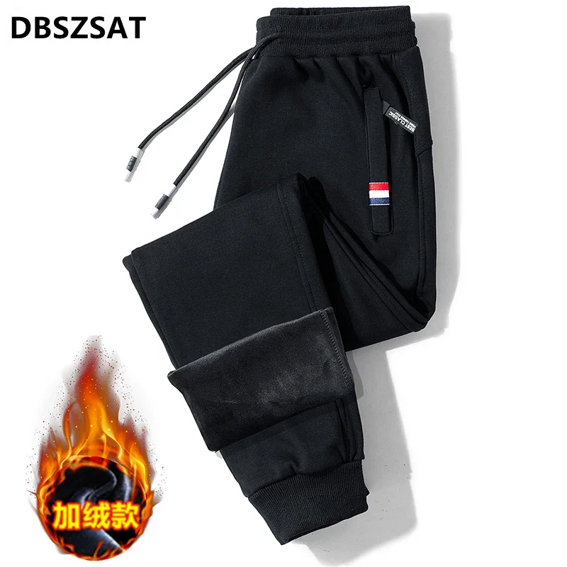 2023 Men's Winter Pants Warm Fleece Brush Trousers Corduroy Sweatpants Husband Men Sport Korean Style Large Big Size Black Gray