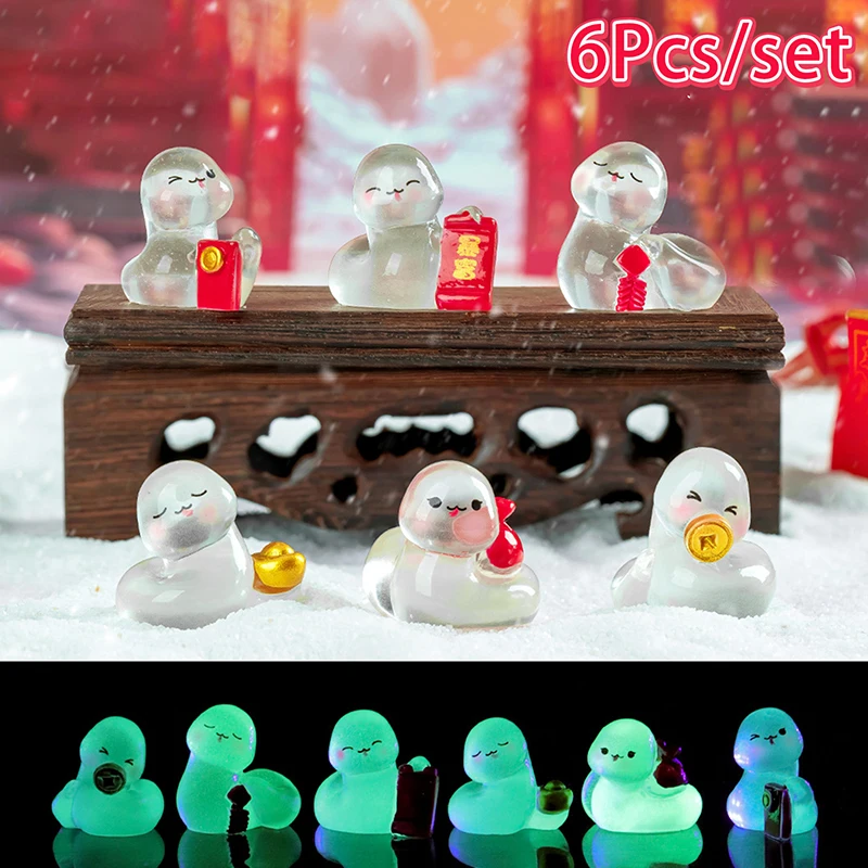 

2025 Year Of The Snake Luminous Ornament Fortune Zodiac Snake Figurine Micro Landscape Car Interior Home Desktop Decoration
