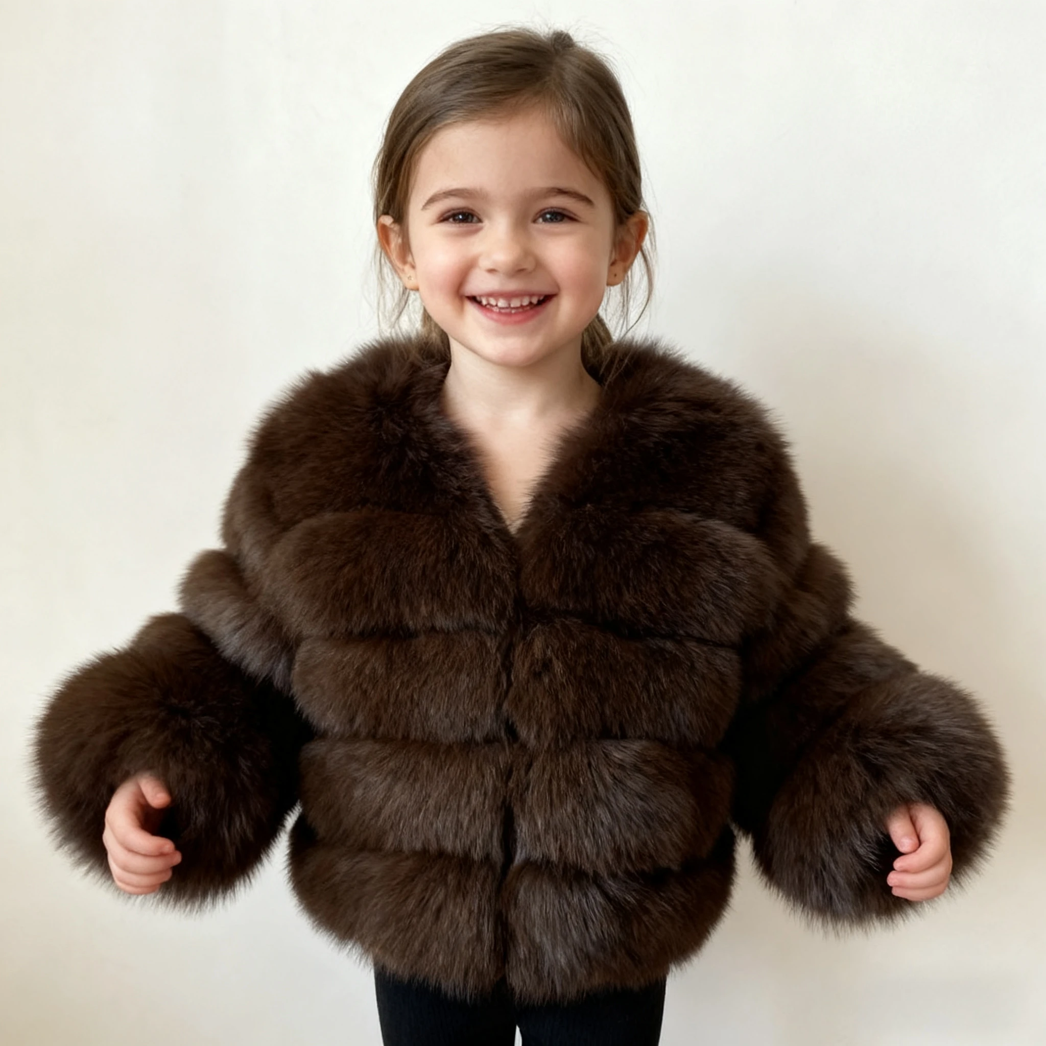 

Children Faux Fur Coats Solid Short Jackets Spliced Long Sleeves V Neck Covered Outerwear Thick Straight Casual Autumn Winter