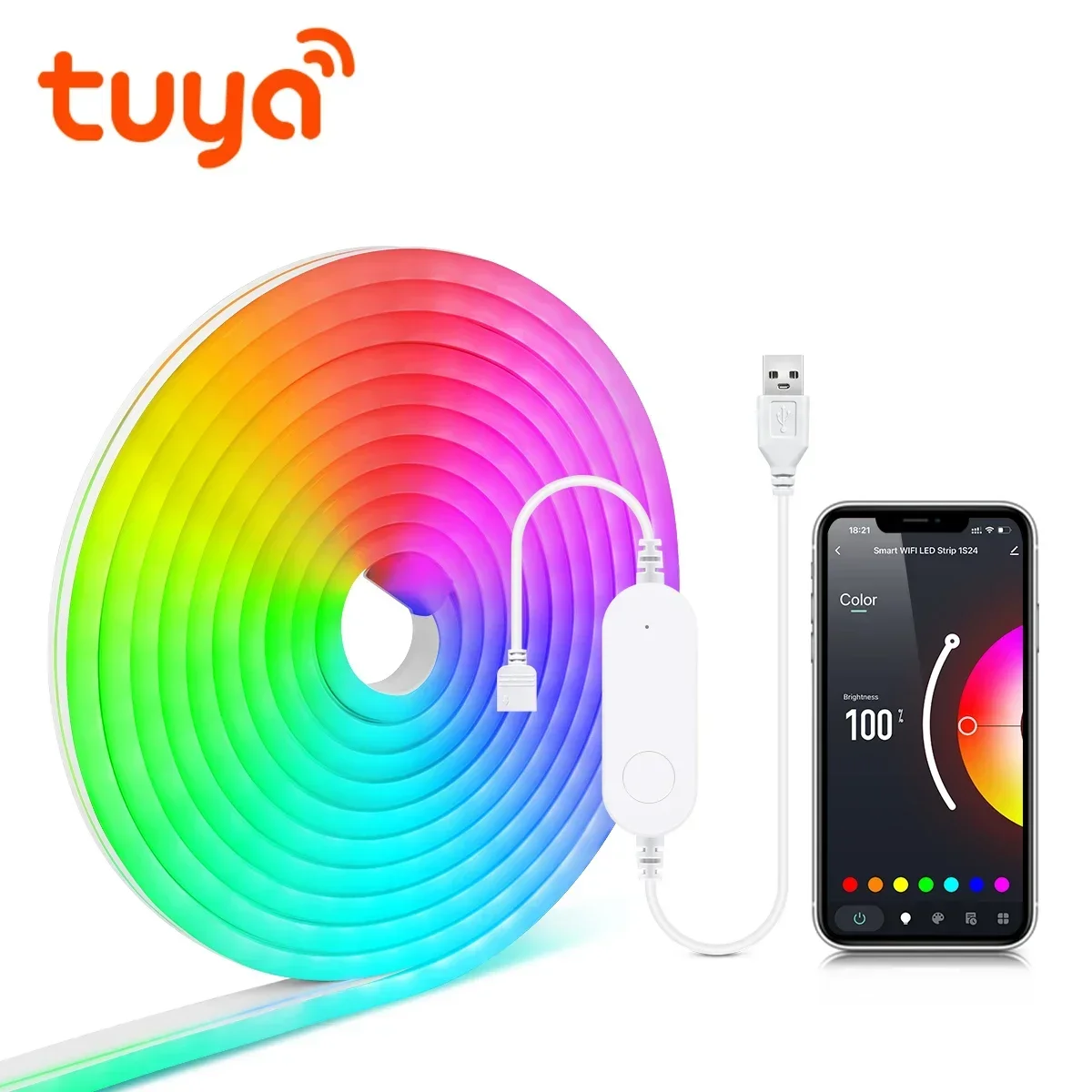 5V USB Neon RGB LED Strip light Tuya Smart Life App Work with Alexa Google Home Waterproof 120LEDs/M Flexible Rope Tube Lamp