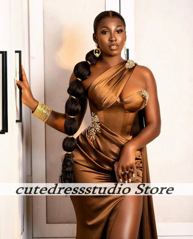 فساتين حفلة موسيقية حورية البحر باللون البني بدون أكمام مع فستان حفلات أفريقي فاخر مطرز رقيق للفتيات النيجيرية حسب الطلب #3
