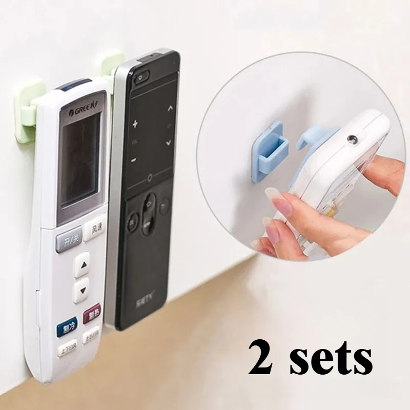 2 sets Plastic Sticky Hook Set for Air Conditioner TV Remote Control Hanging Rack Plastic Key Wall Storage Holder Organization
