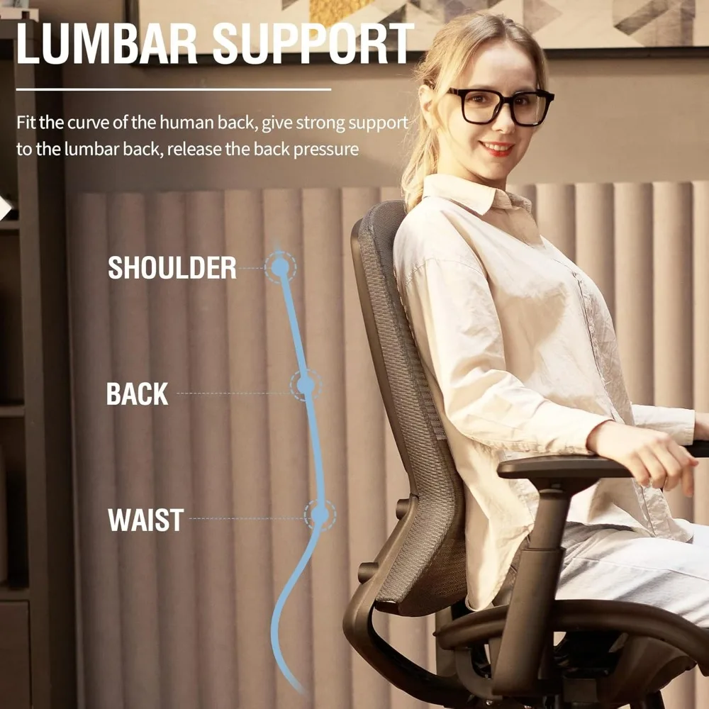 Mesh Office Chair,Sturdy Task Chair- Adjustable Lumbar Support & Armrests,Tilt Function,Comfort Wide Seat