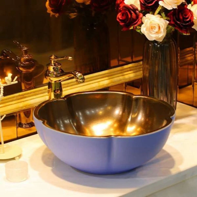 Ceramic, outer blue and inner metal table basin basin washbasin wash basin color glaze white