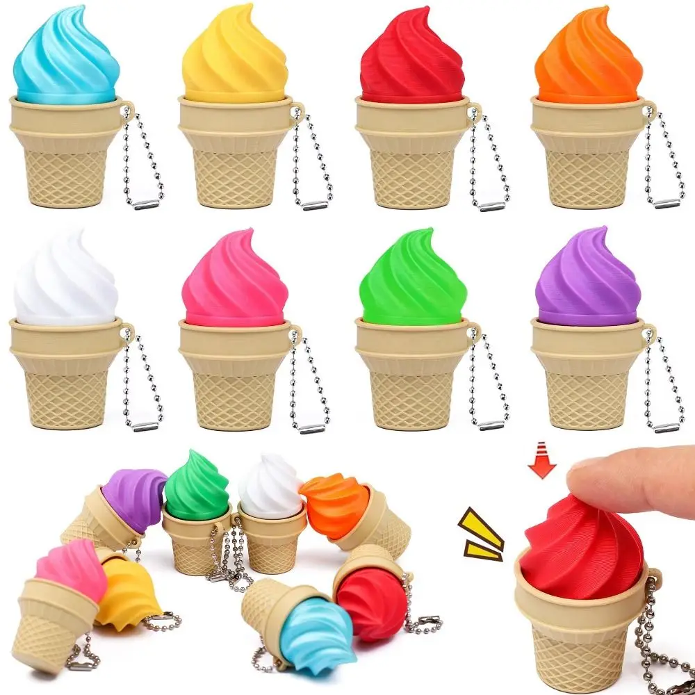 3D Printed Ice Cream Cone Fidget Finger Press Sensory Clicker Keychain PLA Material Bag Pendant Keyboard Clicker Backpack Charm
