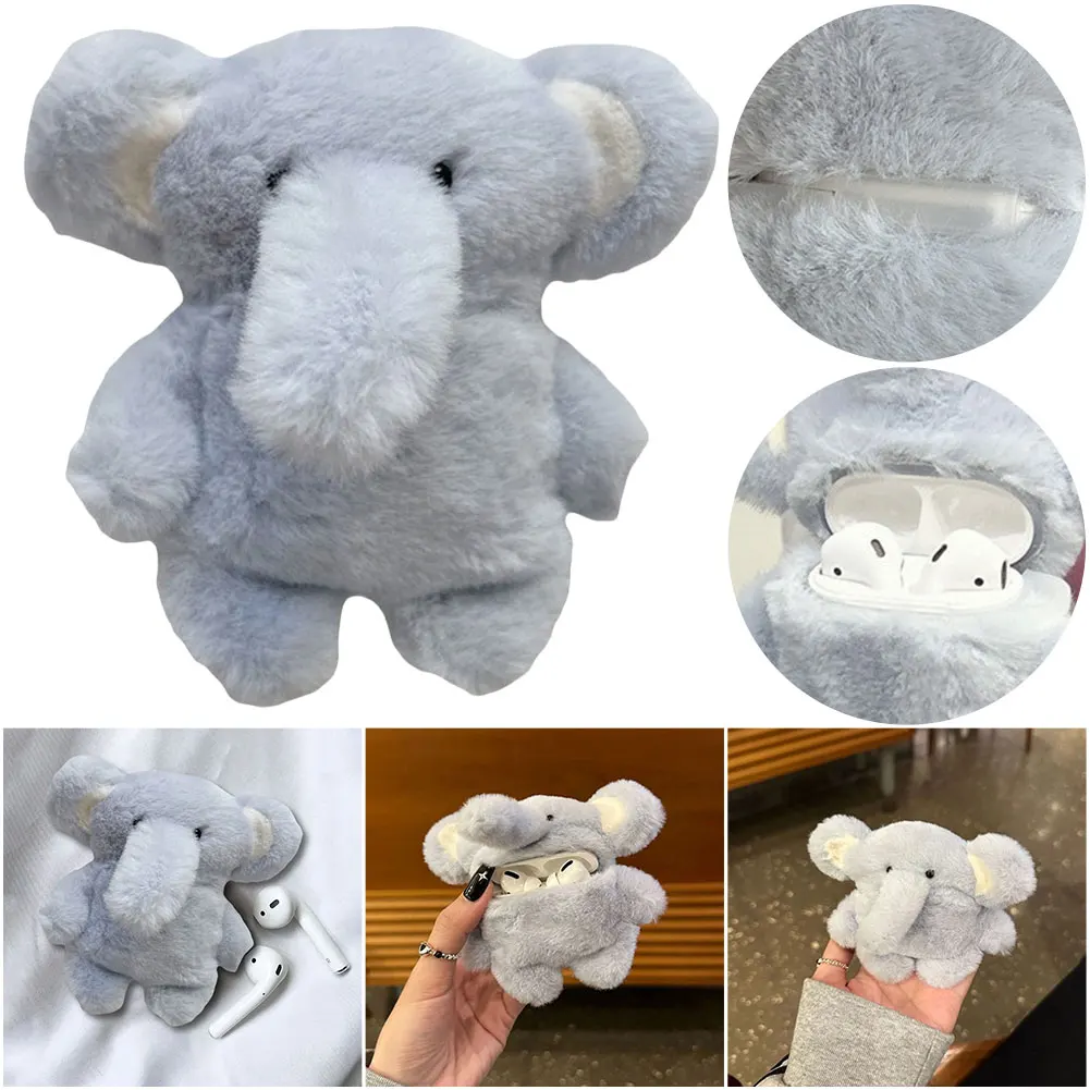 น่ารักการ์ตูนตุ๊กตาช้างหูฟังกรณีหูฟัง Soft Plush สําหรับ AirPods 1 2 3 4 Pro Pro2 ชาร์จ