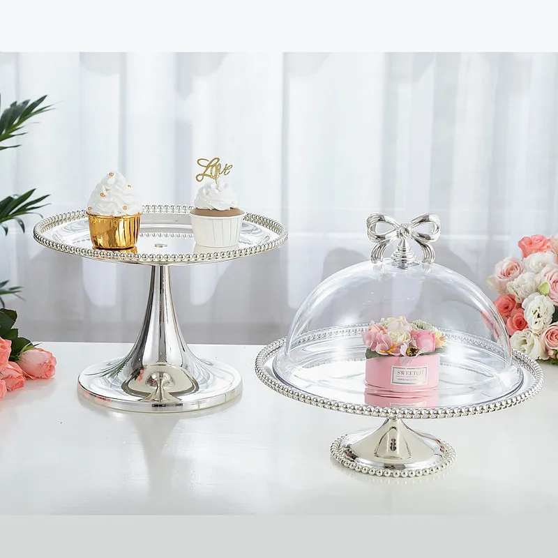 

Wrought Iron Metal Cake Stand Creativity Pearl Fruit Plate Afternoon Tea Snack Tray Pan Wedding Dessert Table Display