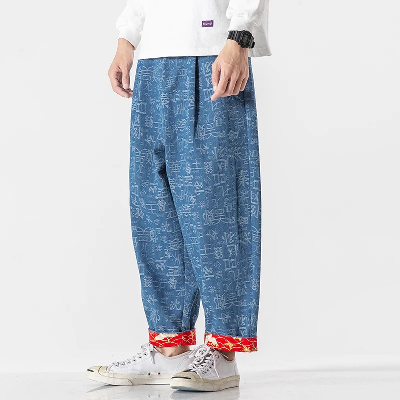 

Мужские джинсы-карго в стиле ретро-хип-хоп с лоскутным узором и принтом крана, повседневные, свободного кроя, длинные, из хлопка