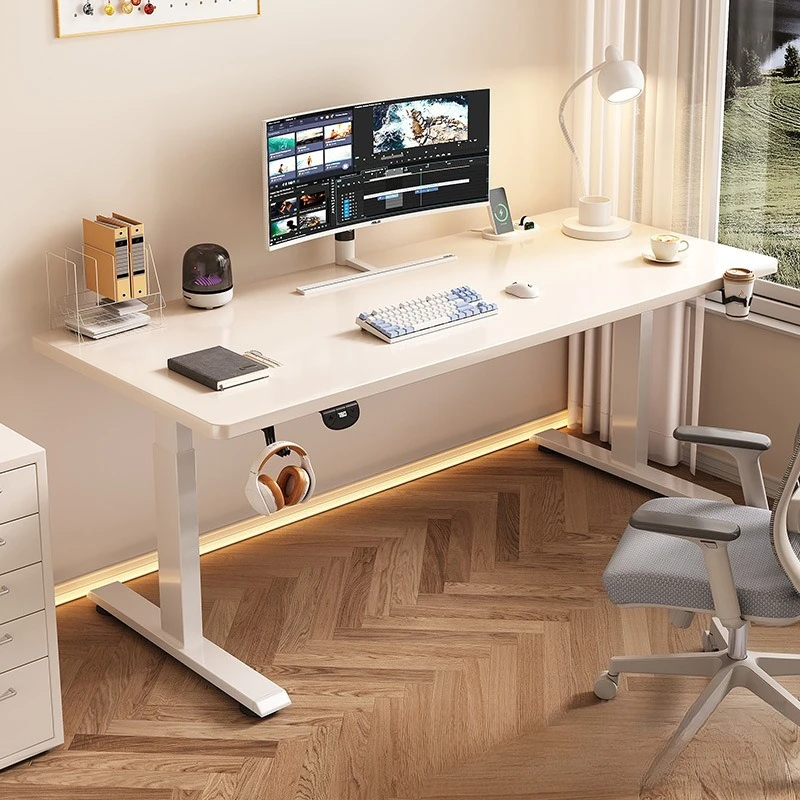 Electric lifting table, solid wood workbench, smart computer desk desktop home, office book, adjustable