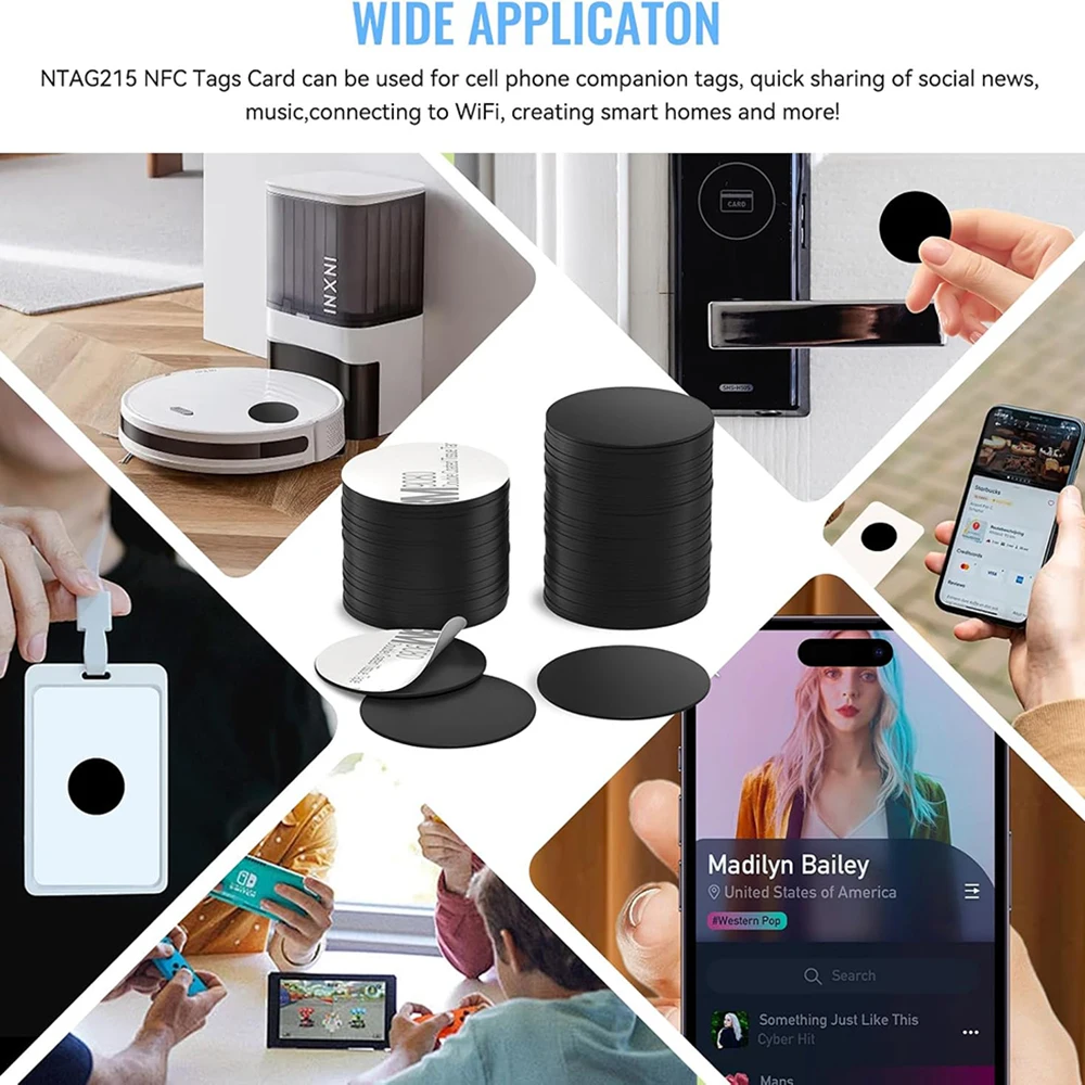 NFC tag black NTAG215 NFC tag NFC coin card black NFC sticker circular 13.56MHz NFC chip,with adhesive on the back