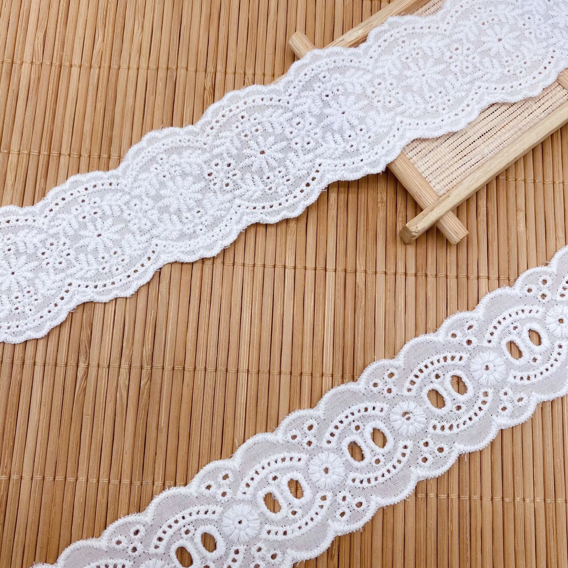 Embroidery Bilateral White Lace Cotton Fabric DIY Wearable Ribbon Cotton Wedding Dress Skirt Sewing Garment Accessories