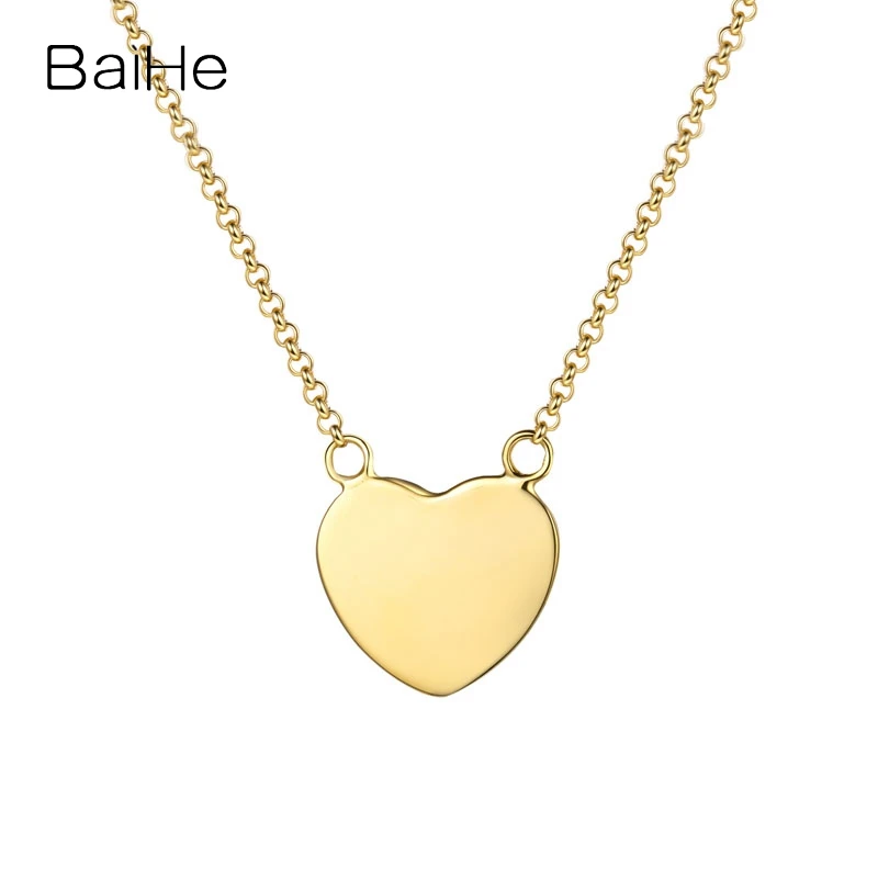 BAIHE Real Solid 14K White/Yellow/Rose Gold Heart Necklace Women Men Wedding Engagement Trendy Fine Jewelry Making Collier Coeur