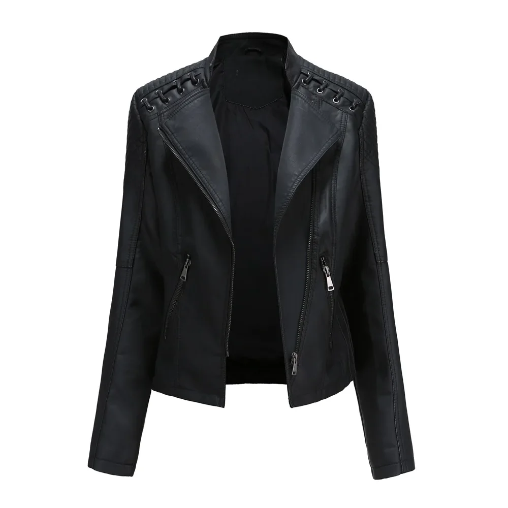 

Spring Autumn Ladies Motorcycle Leather Jackets Women Turn-down Collar Zipper Slim Black Moto & Biker Jacket Female Leather XQ3