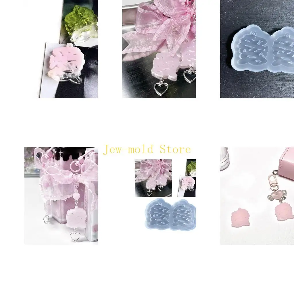 

C71B Shiny Glossy Silicone Resin Earrings Molds Double-love Word Keychain Mold DIY Pendant Ornaments Epoxy Resin Molds