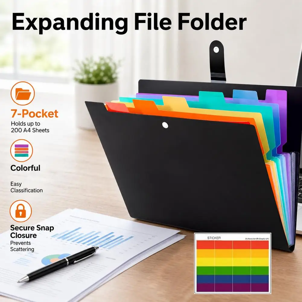 A4 Multi-layer 7-grid Folder,Color Classification File Bag,Student Paper Storage,Office Data Compilation Book,Thickened PP