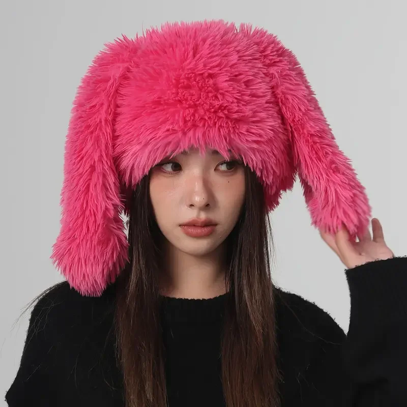 Cute Cartoon Bunny Ears Plush Hat - Soft and Warm Faux Fur Women\'s Skull Hat | Suitable for Daily Wear and Party Use