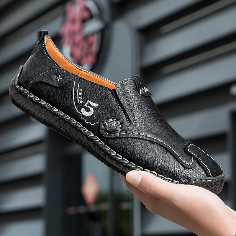 

Genuine Leather Men's Casual Shoes Slip on Man Loafers Fashion Lightweight Walking Shoes Handmade Soft Driving Shoes Boat Shoes