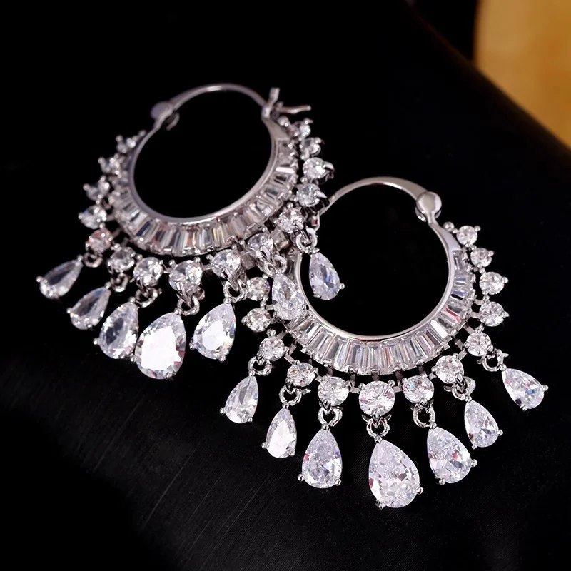 Luxury Romantic Tassel Dangle Earrings for Women Crystal/Colorful CZ Wedding Party Boho Female Drop Earrings Trendy Jewelry Gift view 4