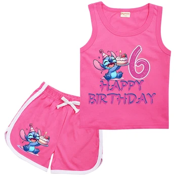 아동용 스티치 세트 생일 번호 1-14, 스포츠 아동용 조끼 및 반바지, 캐주얼 의류, 민소매 여아 남아용, 2 개 세트, 여름 착용