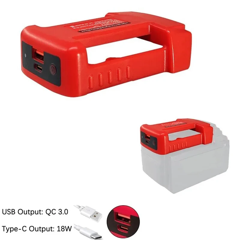 밀워키 18V 리튬 이온 배터리 용 USB 충전기 어댑터, 밀워키용 USB 및 c타입 고속 충전이 있는 새로운 배터리 홀더 어댑터
