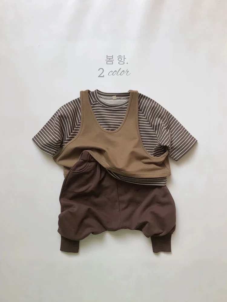 2026 Autumn New Children Sleeveless Vest Solid Boys Fashion Versatile Cargo Vest Girls Loose Casual Tops Cotton Kids Clothes