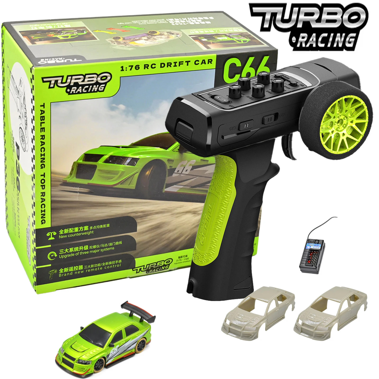 Turbo Racing 1:76 C66 Drift RC Car con radio giroscopica Giocattoli telecomandati proporzionali completi RTR Giocattoli da tavolo per bambini e adulti