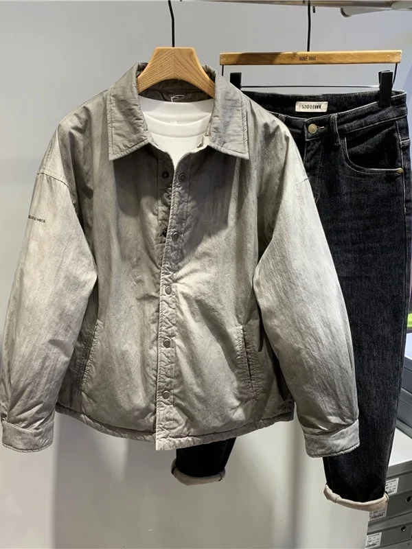 

Ретро-пуховик свободного кроя с воротником, теплый, из полиэфирного волокна, молодежный, повседневный, городской, спортивный, короткий пуховик