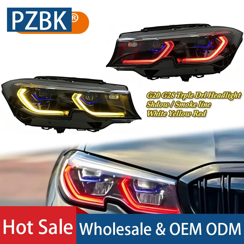 SJC Auto Triple Drls Headlight for BMW 3 Series G20 G21 G28 19-22 Head Lights V3 Yellow Red Drls M330i M340i FACTORY Price