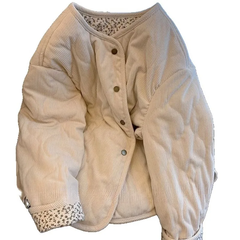 Chaqueta de Algodón para Mujer con Diseño de Cuadros Florales y Corduroy, Nueva Colección Otoño-Invierno, Estilo Casual y Versátil