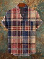 Summer men's fashionable checkered shirt with exquisite patterns, comfortable linen fabric, short sleeved shirt, casual top
