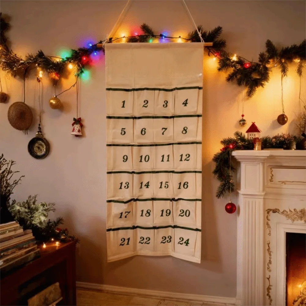 With 24 Pockets Christmas Wall Hanging Storage Pouch Numbered Space-saving Christmas Countdown Calendar Good Load-bearing DIY