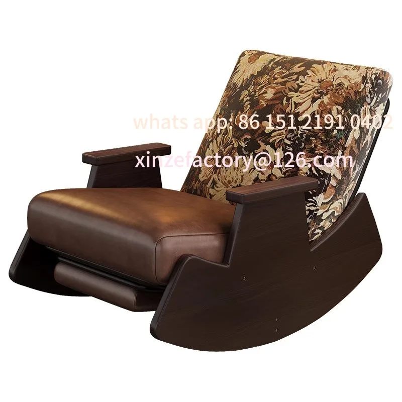 كرسي هزاز عتيق من الخشب الصلب قابل للتخصيص، كرسي ترفيهي للشرفة المنزلية، ظهر قابل للتعديل #6