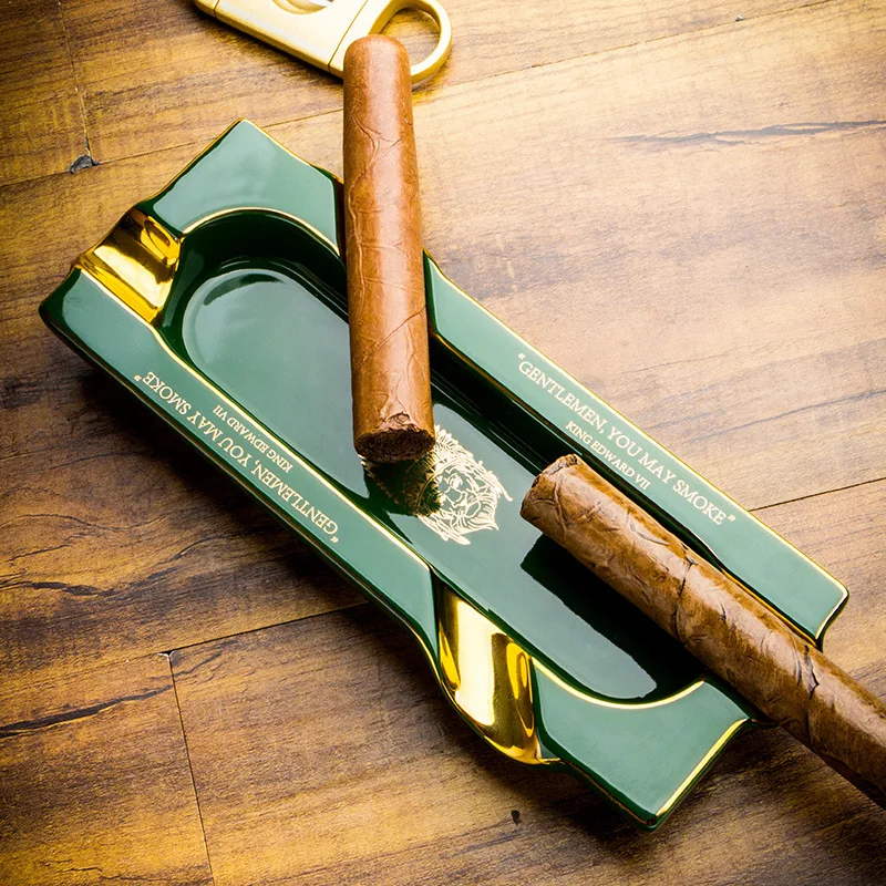 

Cigar Ashtray Four Smoke Slots Ceramic Gilt Large Capacity Rectangular Rubinsky Portable Ashtray