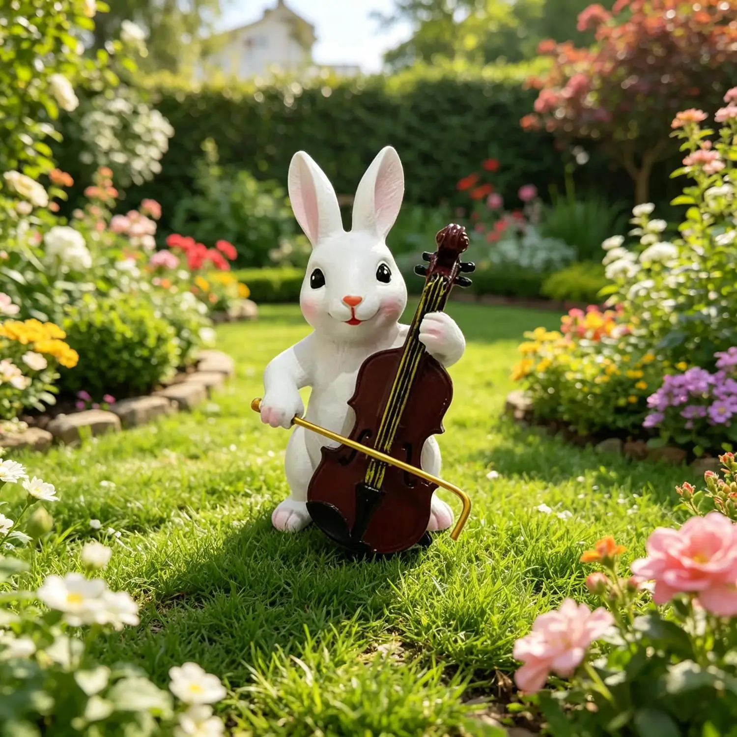 New Product Little Rabbit Playing Violin-Cyberpunk Style Decorative Resin Craft Desktop Ornament Home Decor