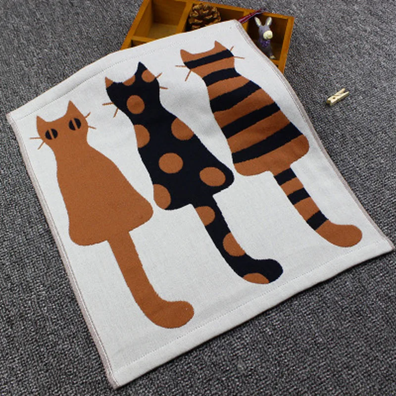 35*40cm Three-layer Soft Baby Cotton Bath Towel Square Face Hand Gauze Towel Fabric Jacquard Cartoon Cats Hanging Towels