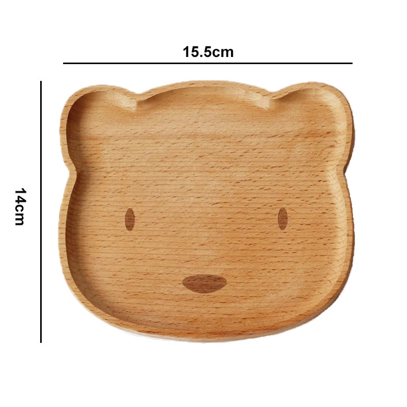 Wood Plate Cute Cartoon Cat Bear Solid Wood Fruit Dishe Saucer Tea Tray Dessert Dinner Plate Tableware For Home Serving Kids