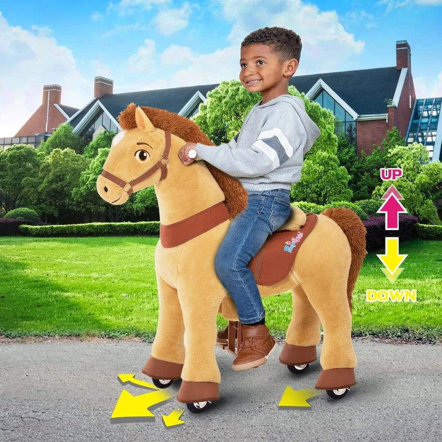 Kids Ride on Horse Toys Plush Interactive Riding Horse Ride for Toddlers 3-4 Walking Rocking Horse with Wheels, No Battery or El