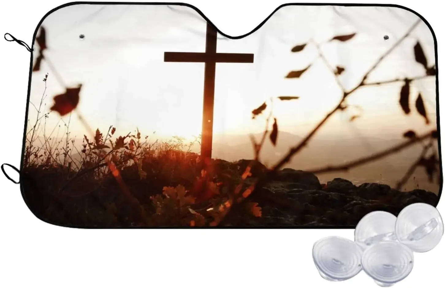 Christian Cross Pattern Sun Shade Front Window Sunshade for Most Sedans SUV Blocks Max Uv Rays and Keep Your Vehicle Cool