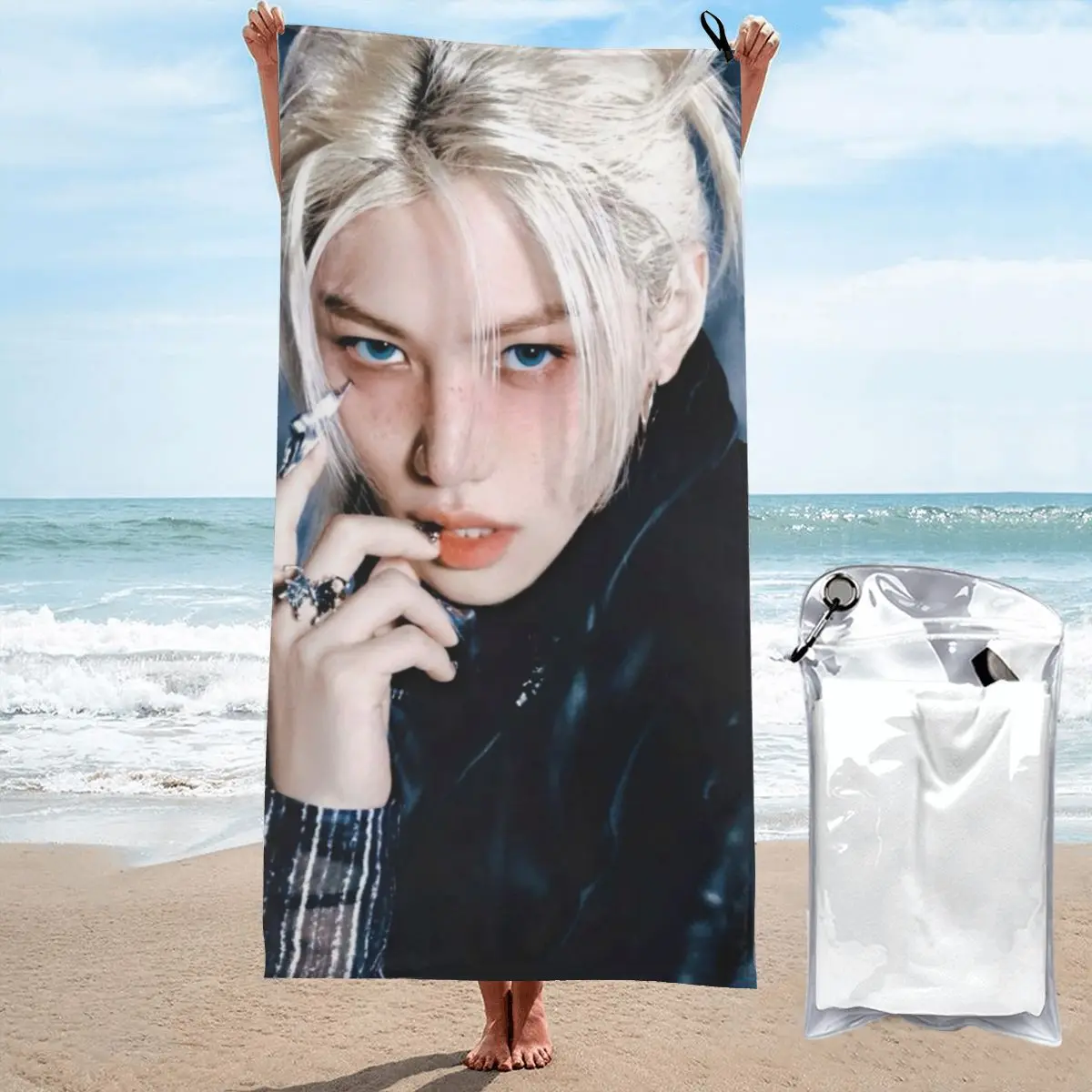 KPOP Felix Beach Towel Poncho Bathing Towels Cover-ups Quick Dry Sand Free Yoga Spa Gym Pool