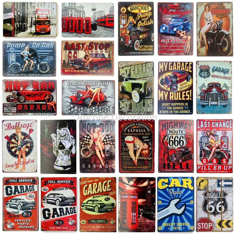 

Garage Pin up Lady Route 66 Vintage Tin signs Art Wall Decoration House Cafe Bar Metal Craft Decor vintag metal sign