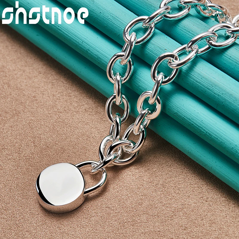 

SHSTONE 925 Sterling Silver Round Lock Pendant Necklace For Women Chain Party Engagement Wedding Fashion Charm Jewelry Gift