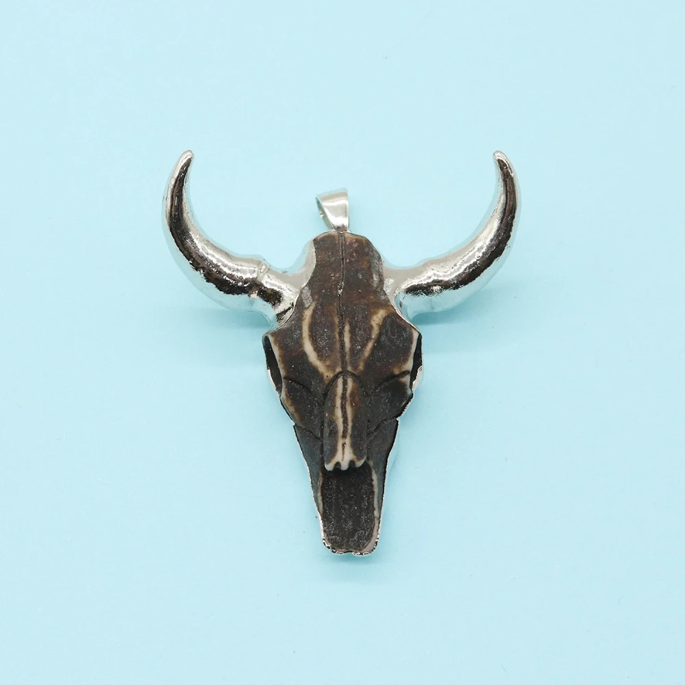 1 Piece Natural Stone Acrylic Necklace Pendant Designer Model Resin for Making Jewelry Animal Bull Head Amulet DIY Accessories